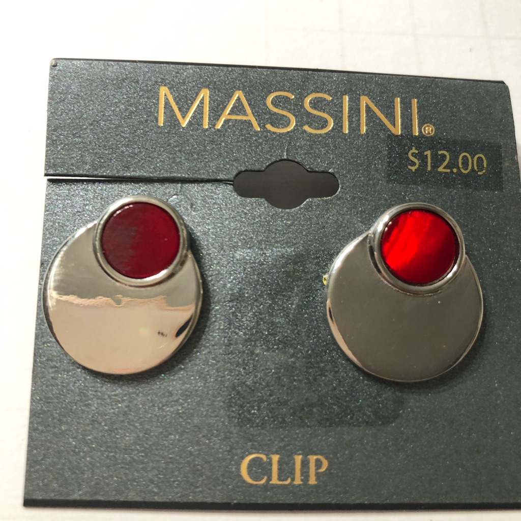 Massini Clip Silver Earrings With Red Design New Women’s Jewelry Round.